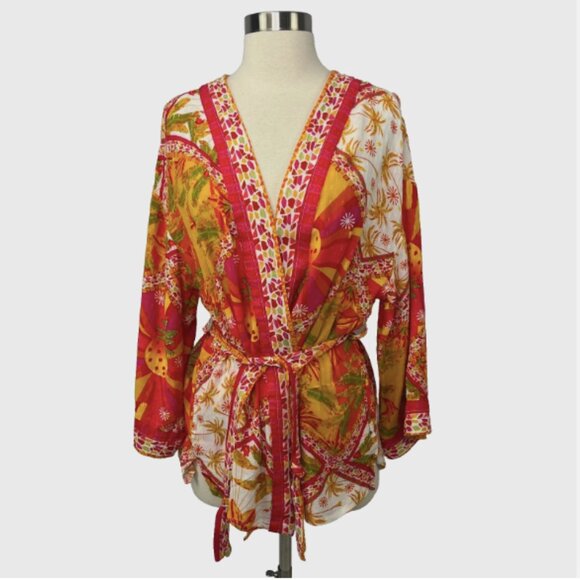 Haute Hippie Size M Kimono Top & Pant Set Colorful Tropical Bohemian Festival - Picture 2 of 16